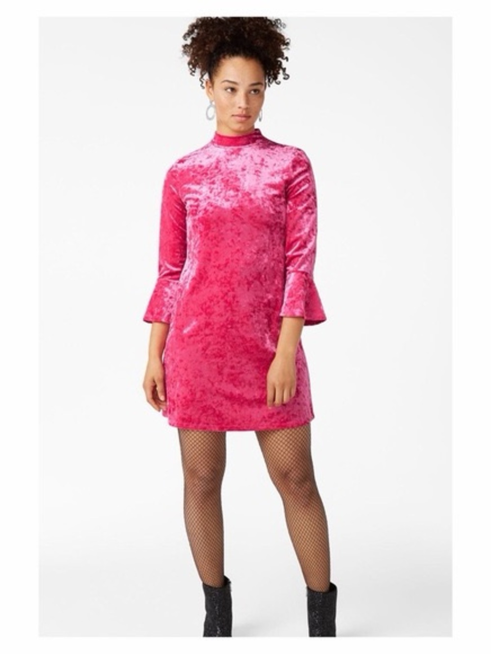 Pink Crushed Velvet Long-Sleeve Mini Dress